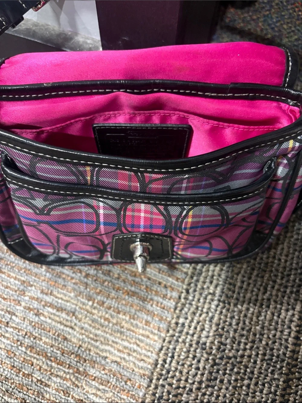 Coach Pink Plaid Signature Turn-Lock Shoulder Bag - Picture 3 of 4